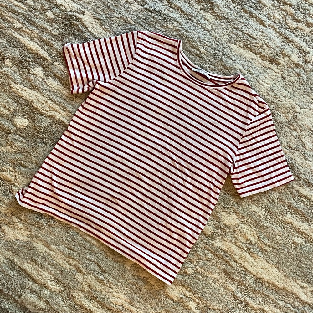 Zara Trafaluc Shirt - Red and White - Medium